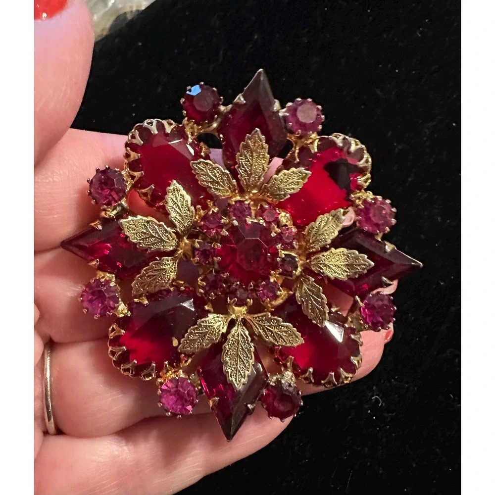 Juliana D&E Red Gold Flower Brooch Pendant